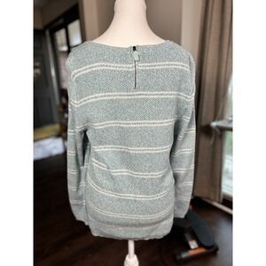 Talbots Sweater XL Petite Light Teal Blue Striped  Top Pullover‎ Zip Back Cotton